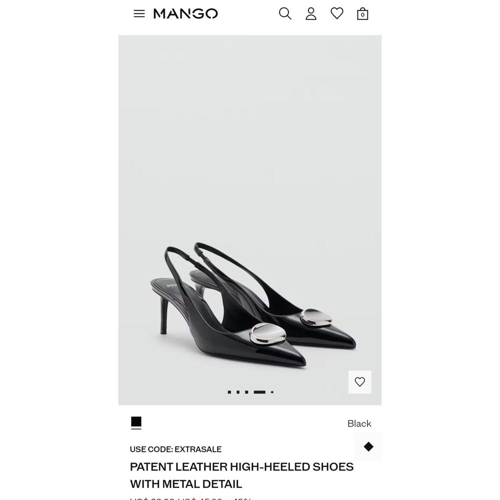 Mango MNG Black Patent Leather Metal Detail Slingback Heels 620RIMINI Size 36